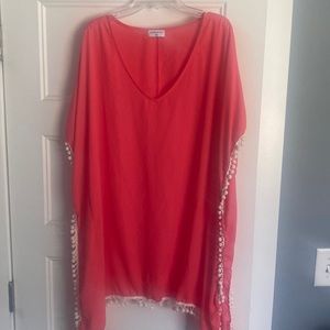 V neck coral  cover up worse once M/L